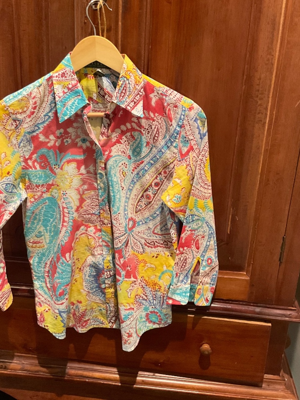 Ralph Lauren Women’s Multi -Colored  Paisley  Pattern Blouse, Size S